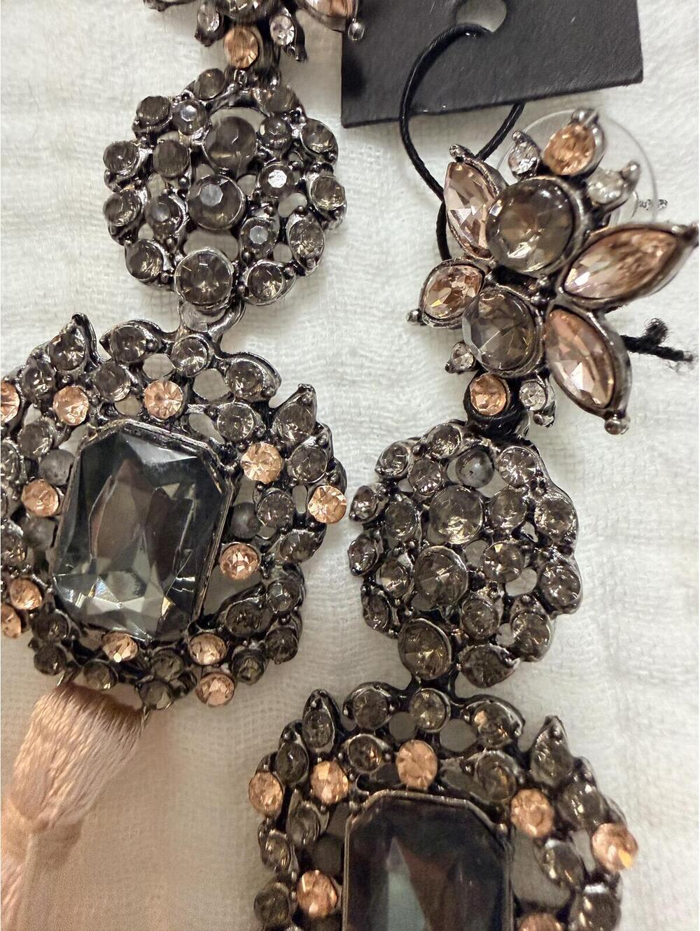 VENUS Statement Rhinestone Dangle Earrings with Tassels - Picture 4 of 4